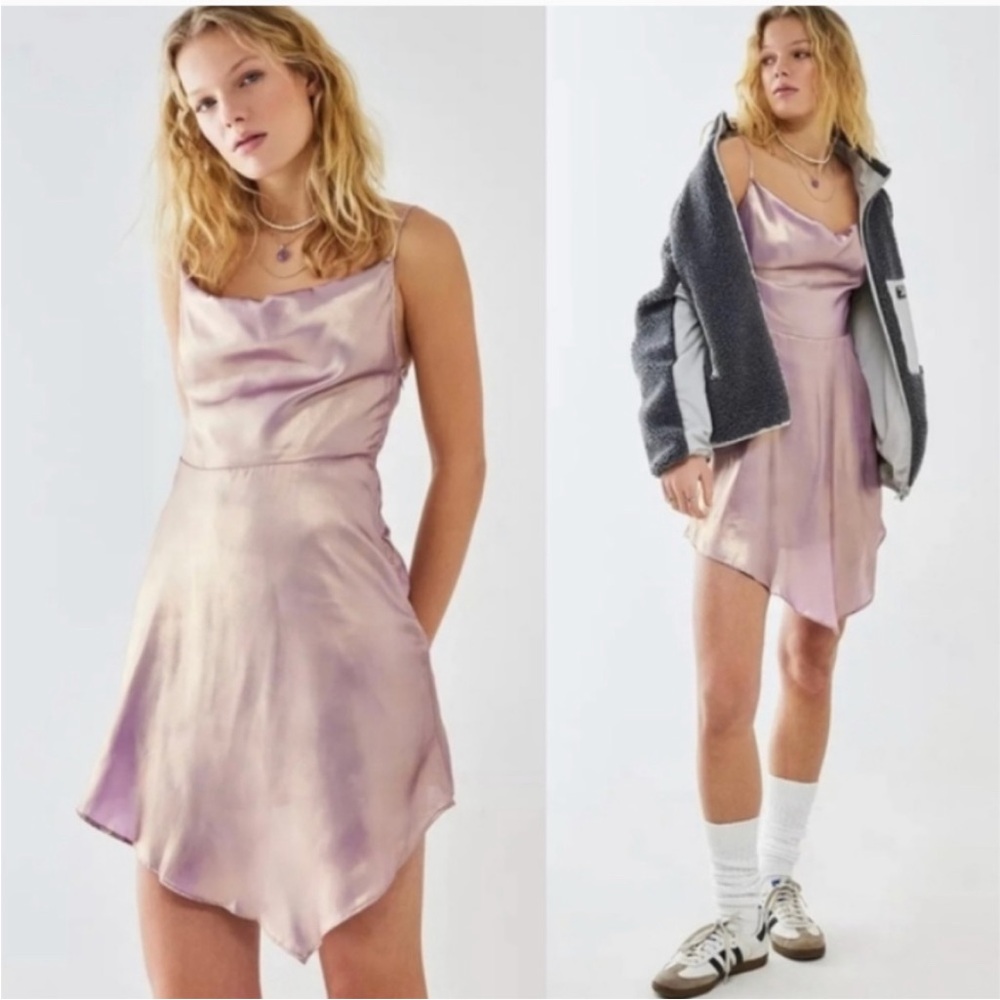 Urban outfitters metallic purple cowl neck dress